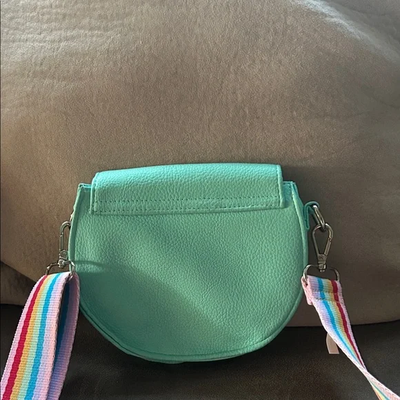 Teal Crossbody Bag with Rainbow Strap - Picture 2 of 4